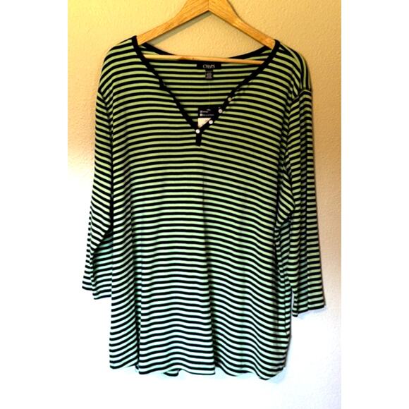 Chaps Women's Blue & Green Striped 3/4 Sleeve Size 3X - Picture 1 of 7